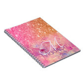 Chic ombre roos blush roze glitter monogram notitieboek (Rechterzijde)