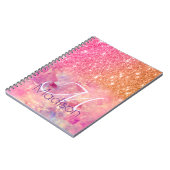 Chic ombre roos blush roze glitter monogram notitieboek (Linkerzijde)