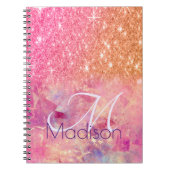 Chic ombre roos blush roze glitter monogram notitieboek (Voorkant)