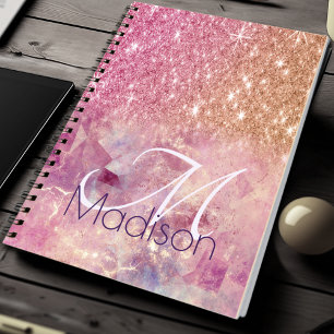 Chic ombre roos blush roze glitter monogram notitieboek