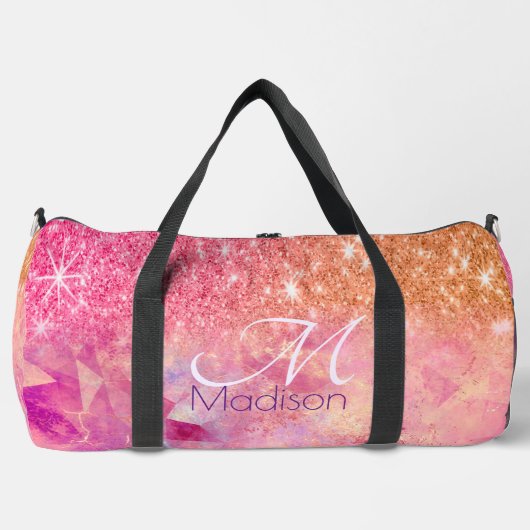 Chic ombre roos blush roze glitter monogram plunjezak (Voorkant)