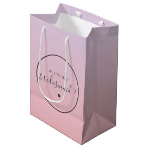 Chic Ombre Roze Gradiënt Wil je mijn bruidsmeisje  Medium Cadeauzakje