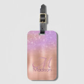 Chic ombre roze roze roos blush glitter monogram bagagelabel (Voorkant (verticaal))