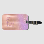 Chic ombre roze roze roos blush glitter monogram bagagelabel (Voorkant (horizontaal))