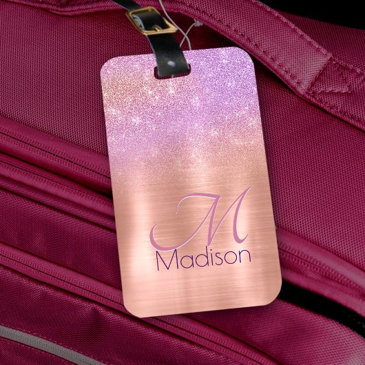 Chic ombre roze roze roos blush glitter monogram bagagelabel