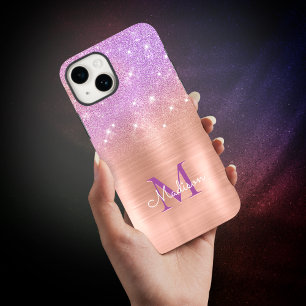 Chic ombre roze roze roos blush glitter monogram iPhone 15 case
