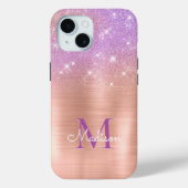 Chic ombre roze roze roos blush glitter monogram Case-Mate iPhone case (Achterkant)