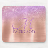 Chic ombre roze roze roos blush glitter monogram muismat (Voorkant)