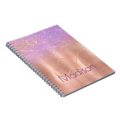 Chic ombre roze roze roos blush glitter monogram notitieboek (Rechterzijde)