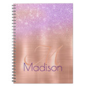 Chic ombre roze roze roos blush glitter monogram notitieboek (Voorkant)