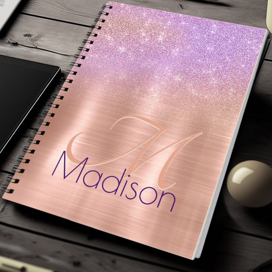 Chic ombre roze roze roos blush glitter monogram notitieboek