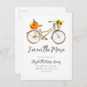 Chic On the Move Pumpkin Sunflower Bicycle Moving Aankondigingskaart (Voorkant / Achterkant)