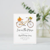 Chic On the Move Pumpkin Sunflower Bicycle Moving Aankondigingskaart (Staand voorkant)
