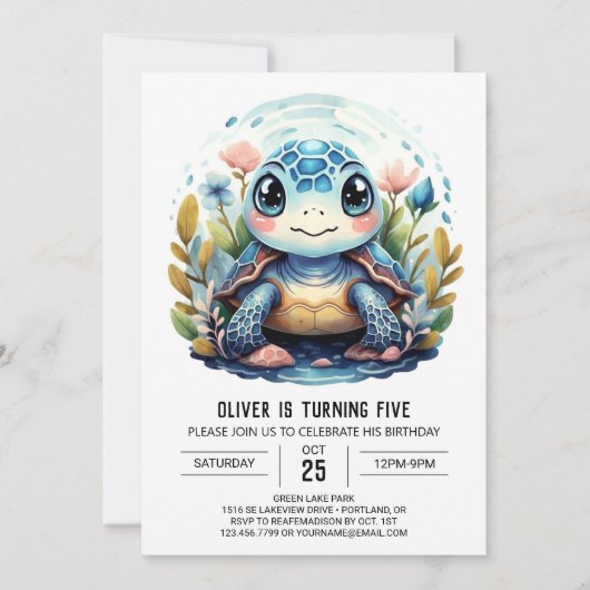 Chic Onder het Zee Blue Turtle Boy Verjaardag Kaart (Voorkant)