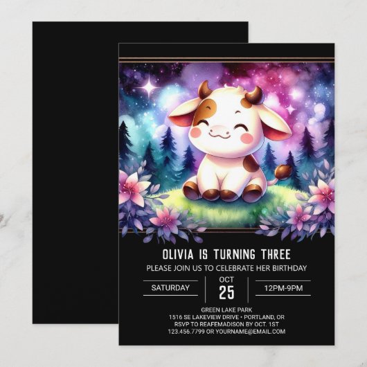 Chic Online Koe Verjaardag Kaart (Voorkant / Achterkant)