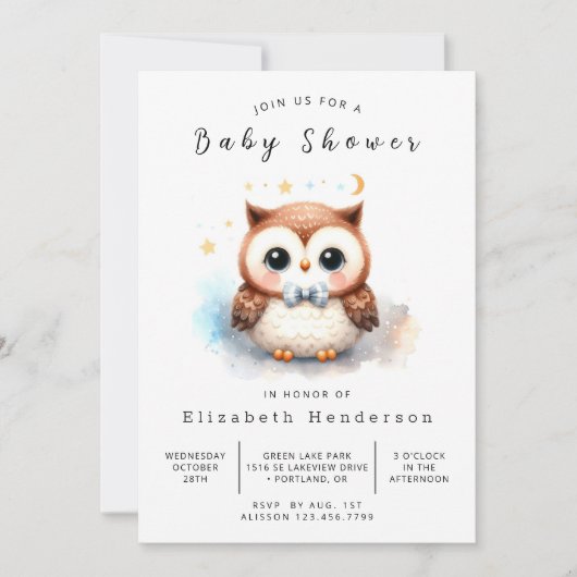 Chic Online Uil Baby shower Kaart (Voorkant)