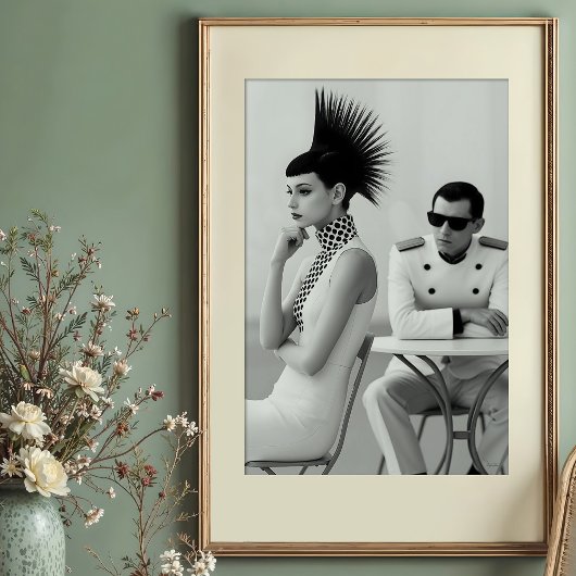 Chic Ontmoeting: Avant-Garde Monochrome Mode Poster