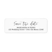 Chic Opslaan Datum Elegant Script Zwart Wit Eenvou Etiket (Voorkant)