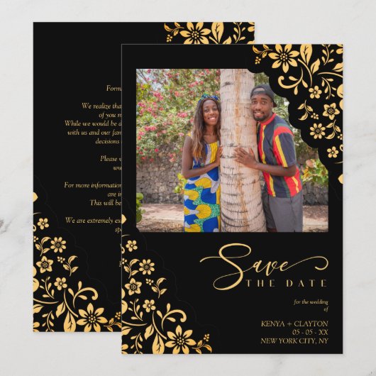 Chic Orange Flourish Ornament Photo Wedding Save The Date (Voorkant / Achterkant)