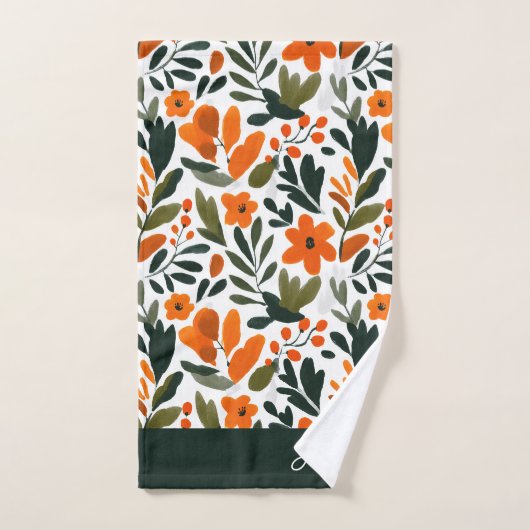 Chic Orange Spring Flowers Botanical Pattern Name  Bad Handdoek (Handdoek)