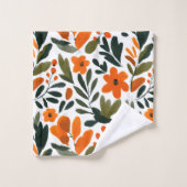 Chic Orange Spring Flowers Botanical Pattern Name  Bad Handdoek (Wasdoekje)