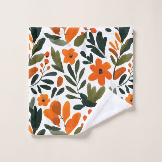 Chic Orange Spring Flowers Botanical Pattern Name  Bad Handdoek (Wasdoekje)