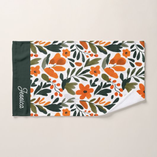 Chic Orange Spring Flowers Botanical Pattern Name  Bad Handdoek (Handdoek)