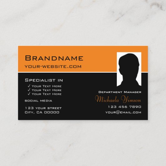 Chic Oranje Black met Logo en foto Professional Visitekaartje (Achterkant)