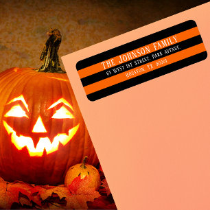 Chic Oranje Black Stripes Halloween Return Address Etiket