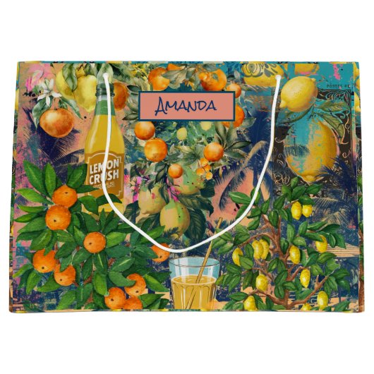 Chic oranje blauw turquoise Siciliaanse citrus col Groot Cadeauzakje (Voorkant)