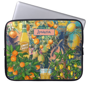 Chic oranje blauw turquoise Siciliaanse citrus col Laptop Sleeve