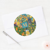 Chic oranje blauw turquoise Siciliaanse citrus col Ronde Sticker (Envelop)