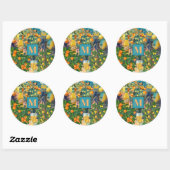 Chic oranje blauw turquoise Siciliaanse citrus col Ronde Sticker (Vel)