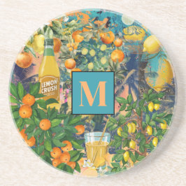 Chic oranje blauw turquoise Siciliaanse citrus col Zandsteen Onderzetter