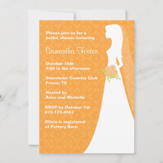 Chic Oranje Bridal Shower Kaart (Voorkant)