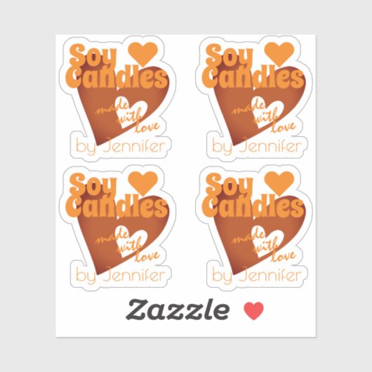 Chic Oranje Brown Heart gemaakt van Love Soy Candl Sticker (Vel)