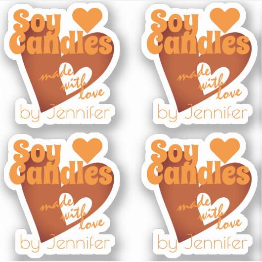 Chic Oranje Brown Heart gemaakt van Love Soy Candl Sticker (Voorkant)