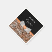 Chic Oranje Cheetah Print Cute Roos Bow Party Name Servet (Hoek)