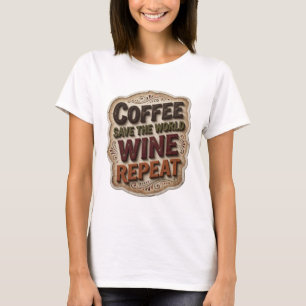 Chic Oranje COFFIE RED DE WERELD WIJN HERHALEN T-shirt