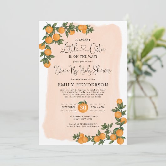 Chic Oranje Drive by Baby shower Citrus Quarantine Kaart (Staand voorkant)