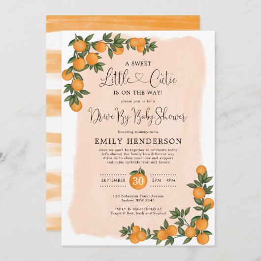 Chic Oranje Drive by Baby shower Citrus Quarantine Kaart (Voorkant / Achterkant)