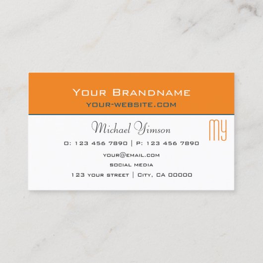 Chic Oranje en White met Monogram Professional Visitekaartje (Achterkant)