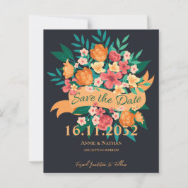 Chic Oranje Gele Bloemen Huwelijk Save the Date