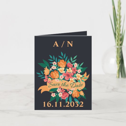 Chic Oranje Gele Bloemen Huwelijk Save the Date Aankondiging (Voorkant)