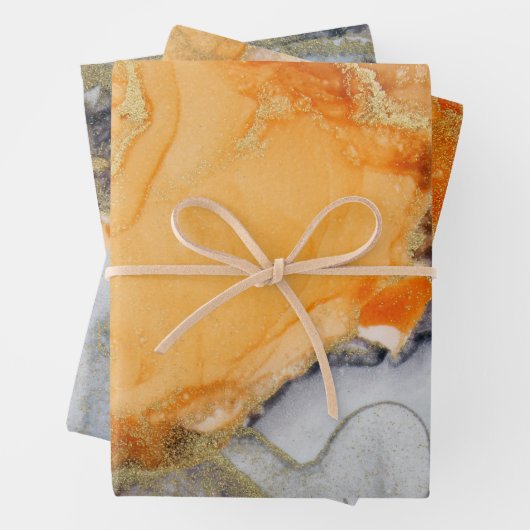 Chic Oranje Goud Abstracte Kunst Inpakpapier Vel (In situ)