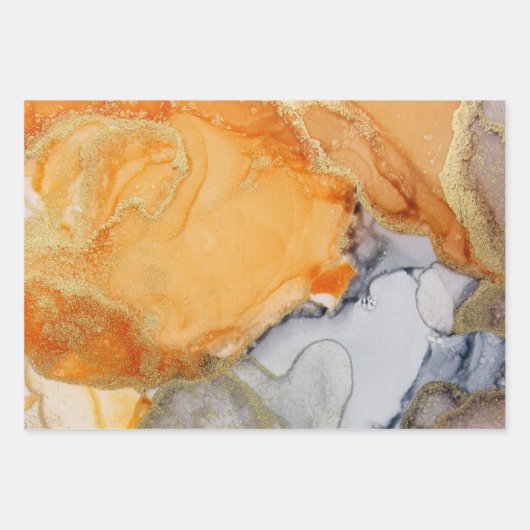 Chic Oranje Goud Abstracte Kunst Inpakpapier Vel (Voorkant)