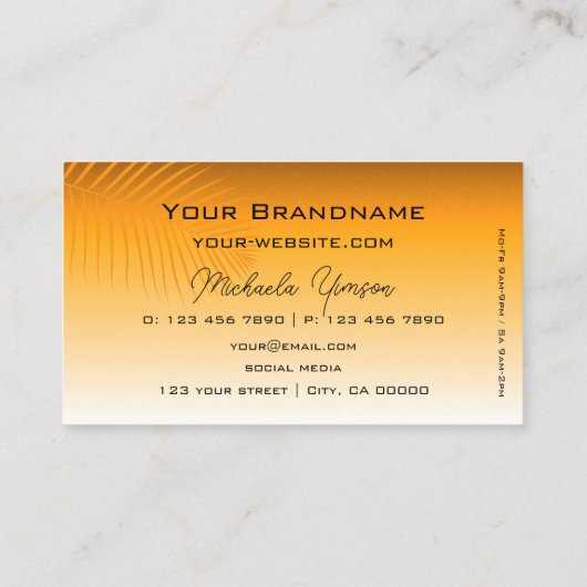 Chic Oranje Gradient Palm Leaf Monogram Simple Visitekaartje (Achterkant)