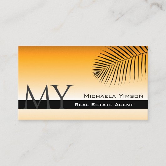 Chic Oranje Gradient Palm Leaf Monogram Simple Visitekaartje (Voorkant)