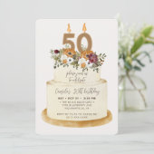 Chic Oranje Herfst herfst 50th Birthday Cake Kaart (Staand voorkant)