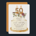 Chic Oranje Herfst herfst 50th Birthday Cake Kaart<br><div class="desc">Viel een vrouwelijke herfst 50e verjaardag met onze uitnodiging. Het ontwerp is voorzien van een bijtende taart, met de versiering van herfstbloemen, bladeren en kaarsen met het nummer 50 voor de ultieme kikkerblik. Alle tekst is 100% aanpasbaar. Als je extra stukken nodig hebt voor dit collectie, neem dan contact met...</div>